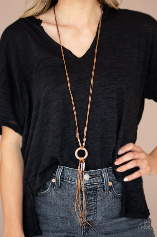 Tasseled Trinket Long Copper Necklace