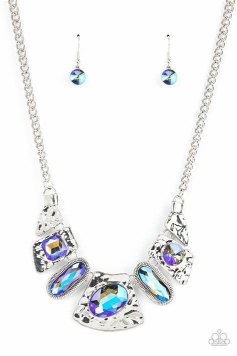 Futuristic Fashionista Blue Oil Spill Necklace