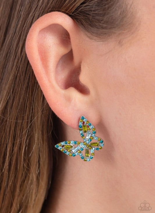 Tilted Takeoff Green Butterfly Earrings