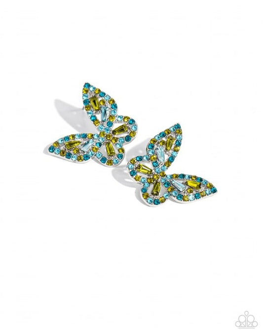 Tilted Takeoff Green Butterfly Earrings