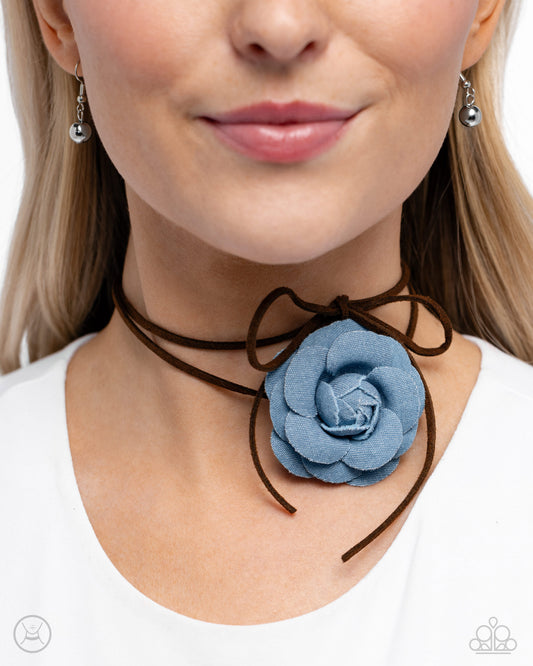 Floral Folktale Blue Brown Necklace