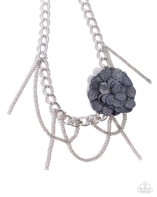 Deconstructed Denim Blue Floral Necklace