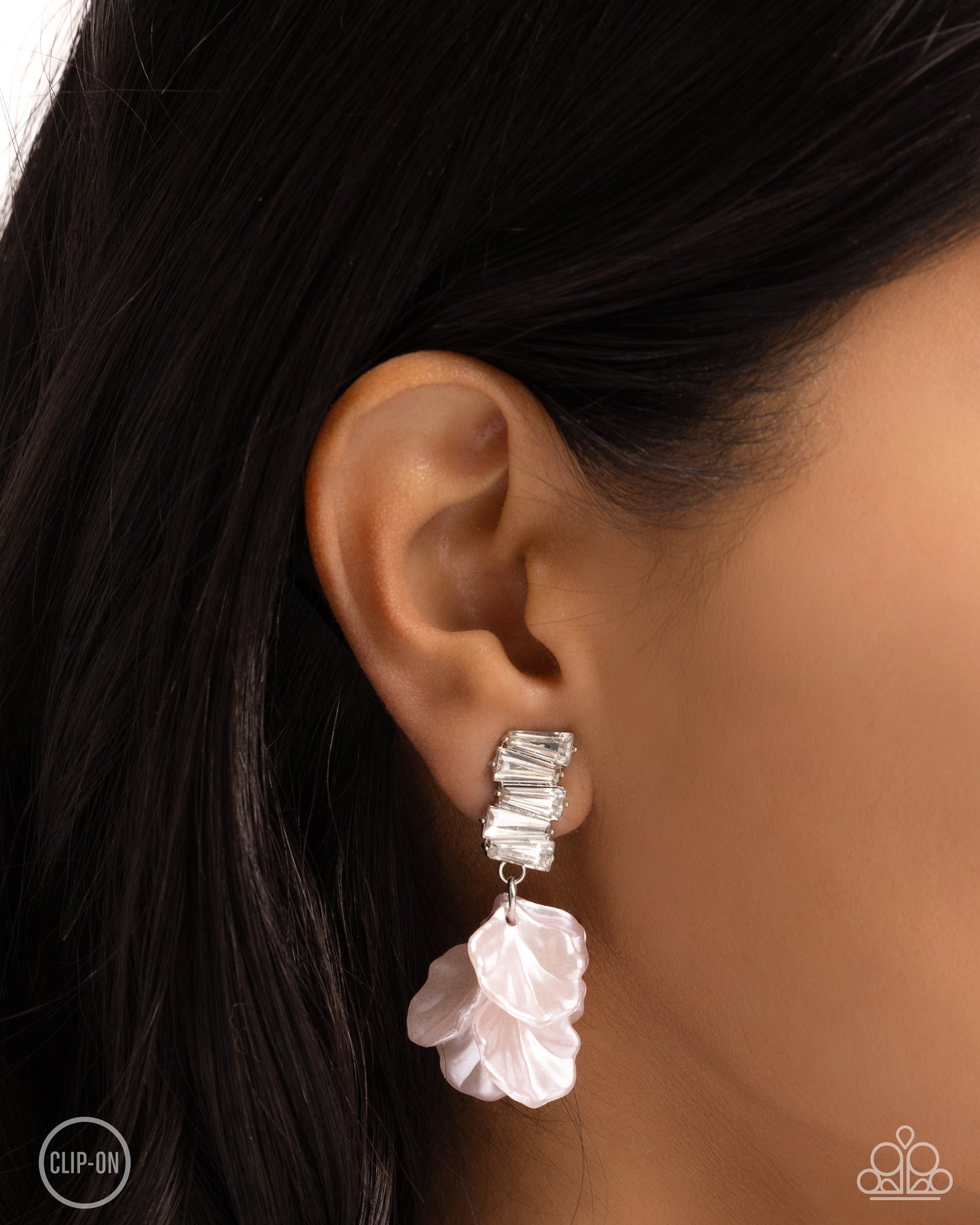 Stacked Sprigs Pink Floral Clip On Earrings