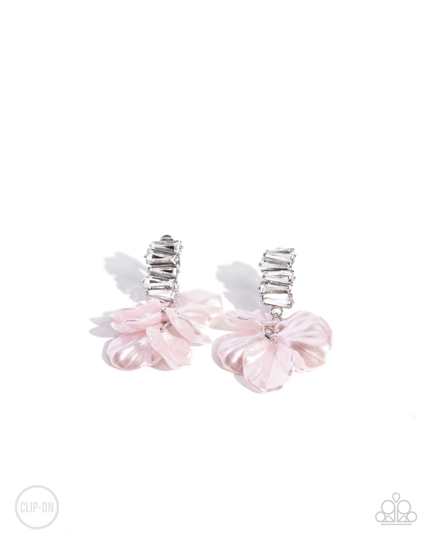 Stacked Sprigs Pink Floral Clip On Earrings