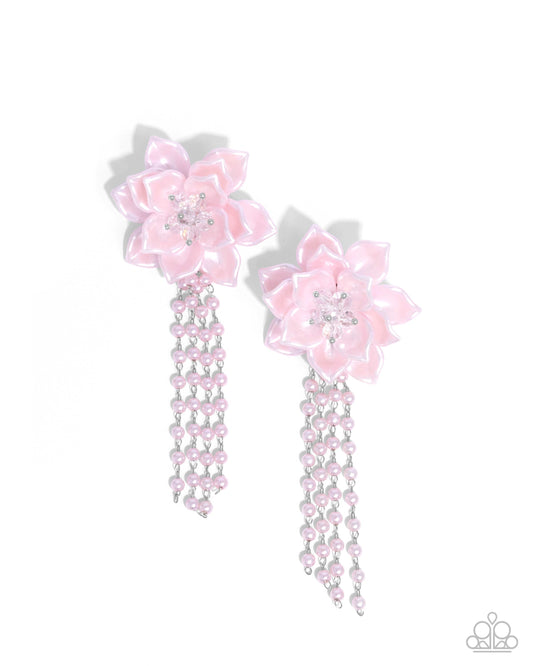 Lotus Length Pink Floral Earrings