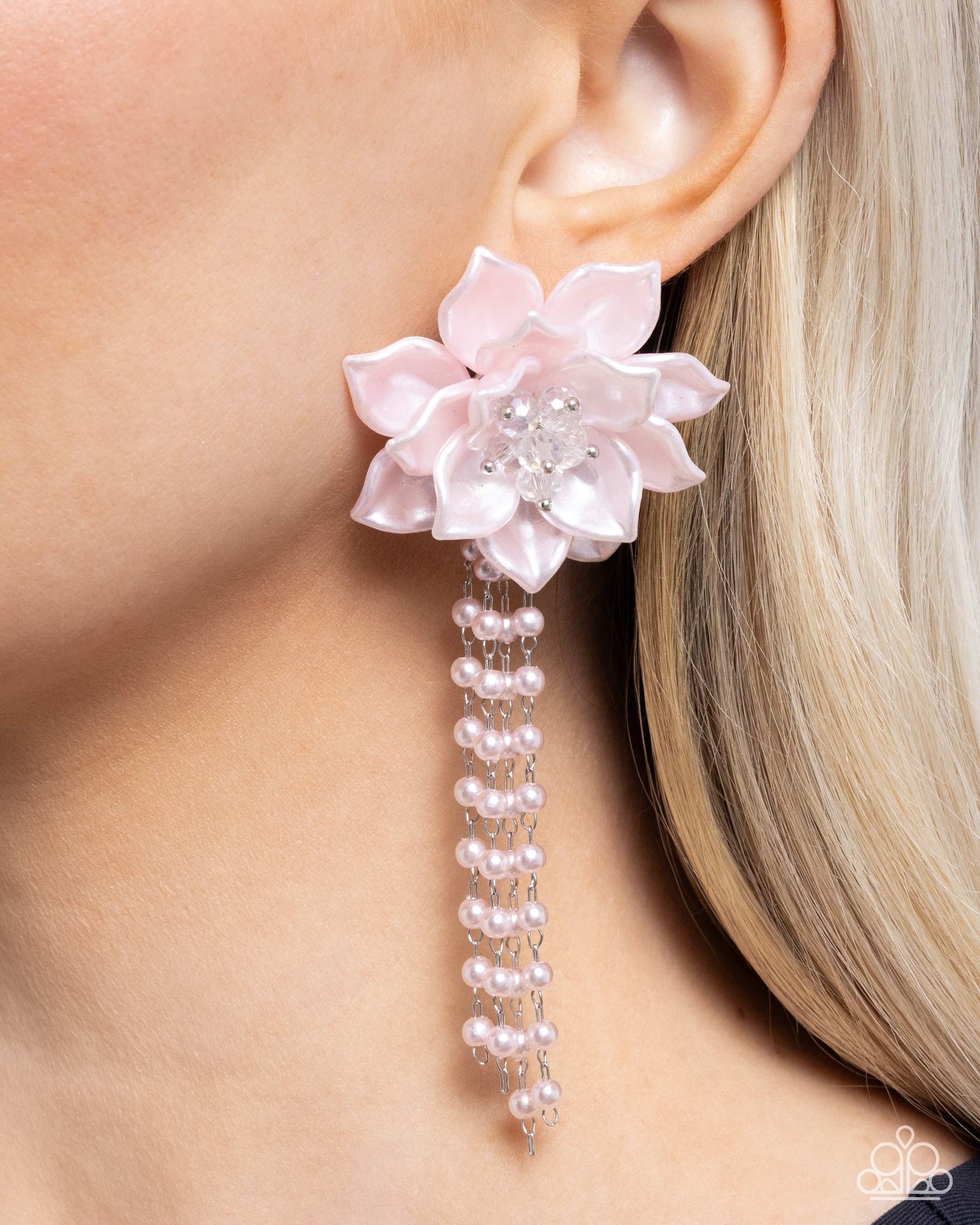 Lotus Length Pink Floral Earrings