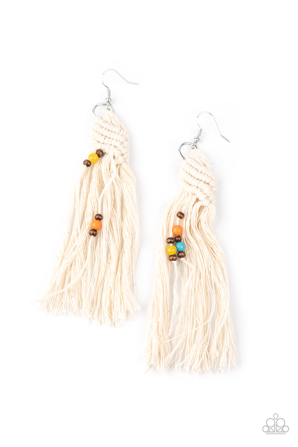 Beach Bash White Multi Tassel Earrings