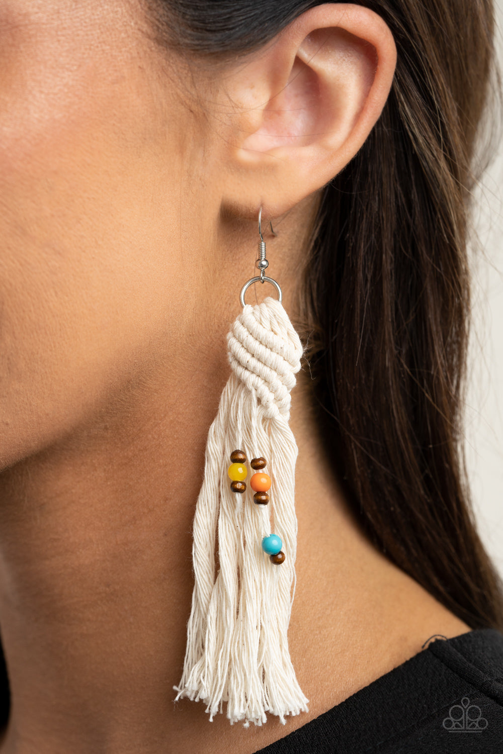 Beach Bash White Multi Tassel Earrings