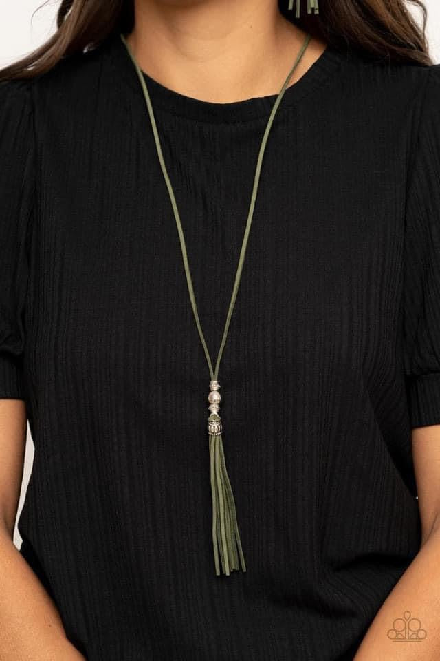 Hold My Tassel Long Green Necklace