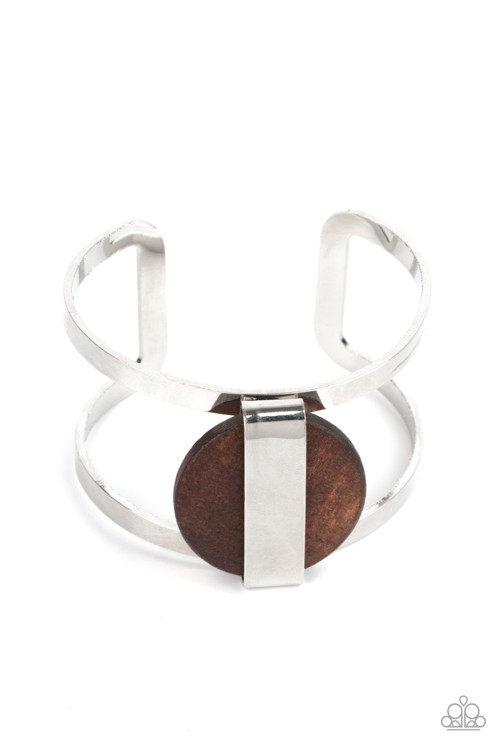 Organic Fusion Brown Silver Wood Cuff Bracelet