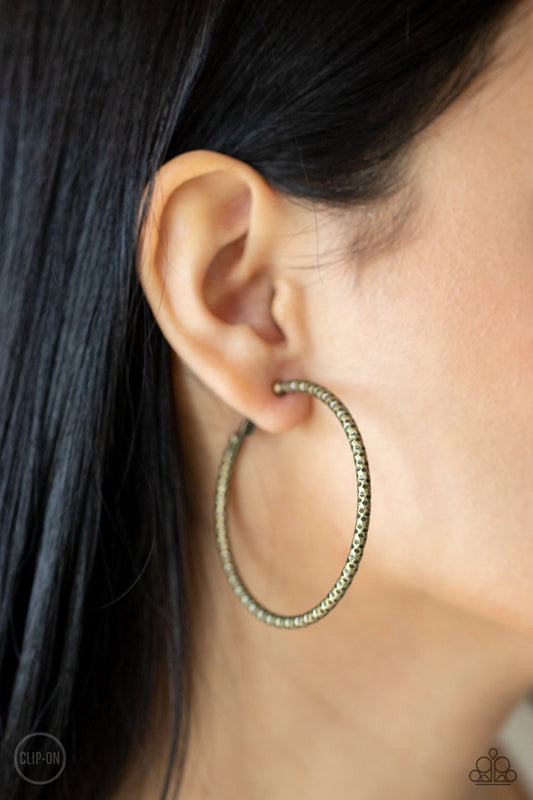 Subtly Sassy Brass Clip On Hoop Earrings