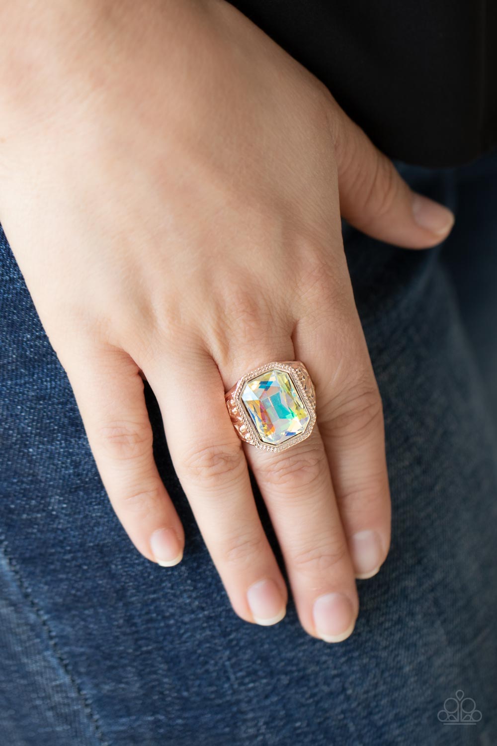 Galaxy Goddess Rose Gold Multi Iridescent Ring