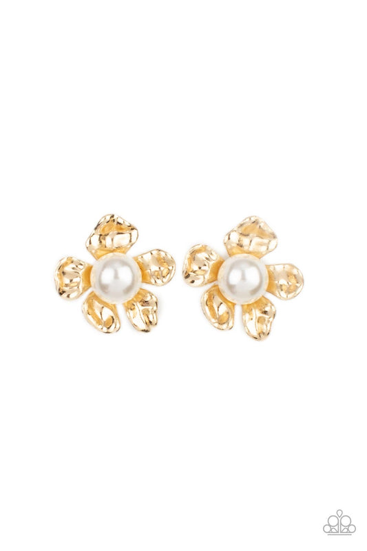 Apple Blossom Pearls Gold Post Earrings