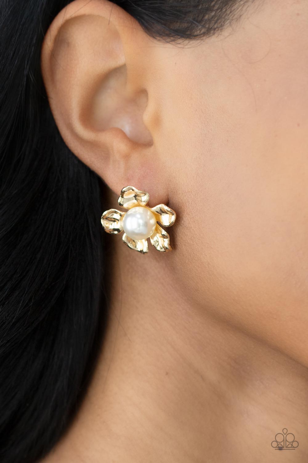 Apple Blossom Pearls Gold Post Earrings