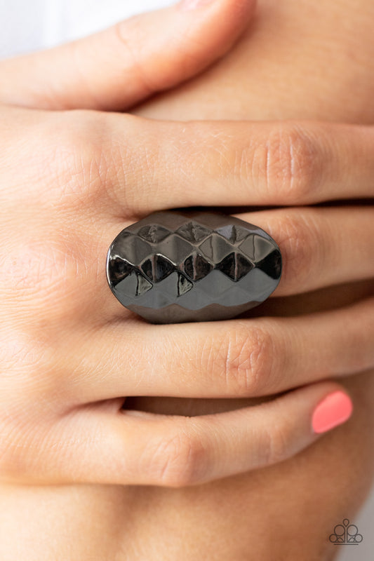 Ferociously Faceted Gunmetal Ring