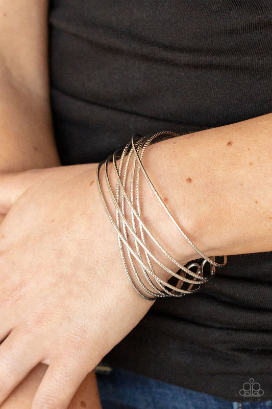 Strike Out Shimmer Silver Cuff Bracelet