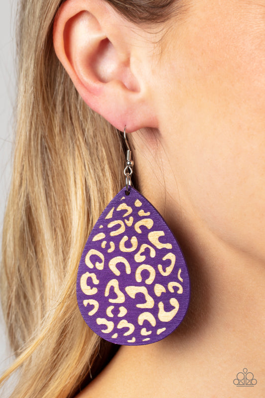 Suburban Jungle Purple Wood Earrings