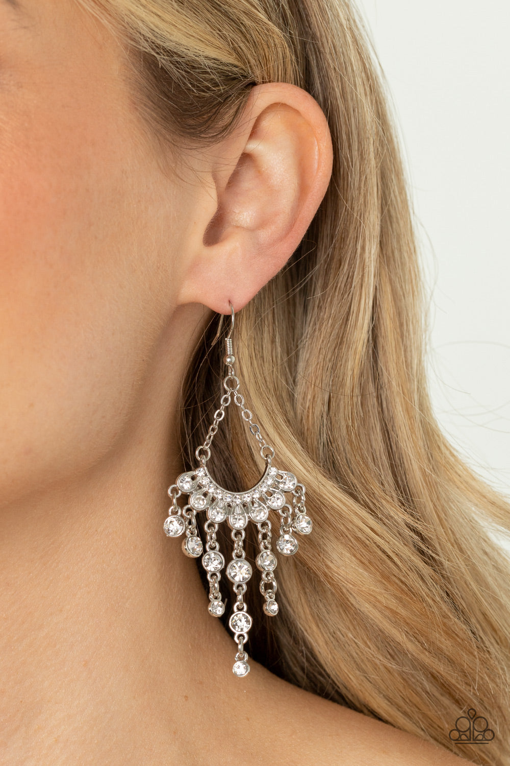 Commanding Candescence Silver Rhinestone Earrings