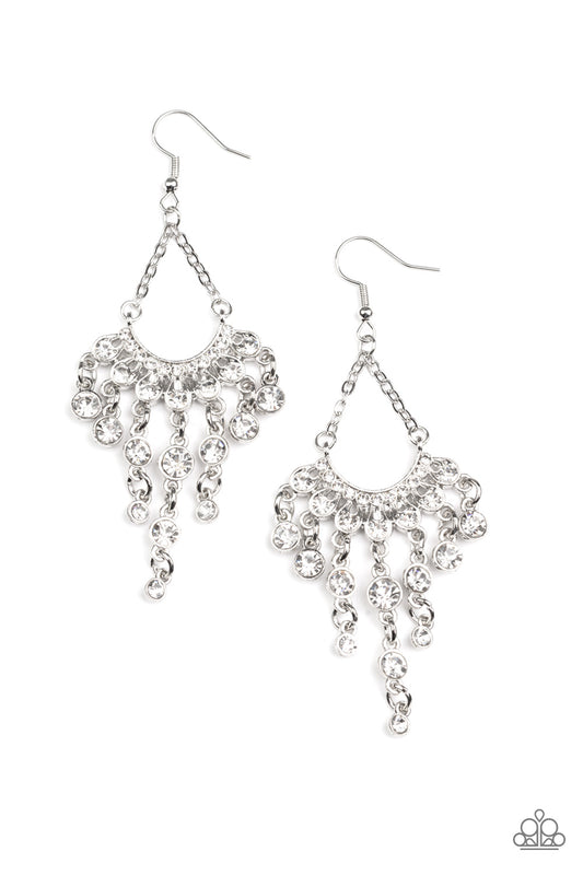 Commanding Candescence Silver Rhinestone Earrings