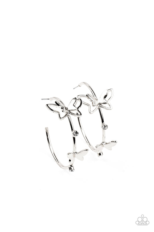 Full Out Flutter Silver Butterfly Hoops