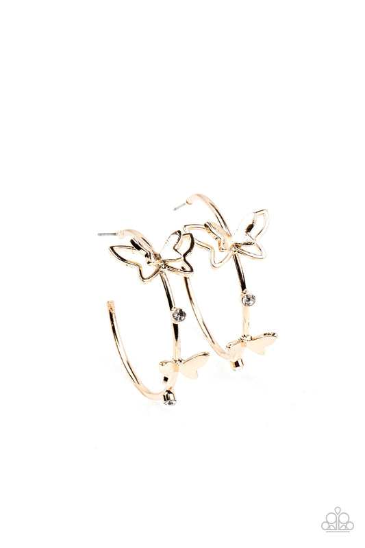 Full Out Flutter Gold Butterfly Hoops