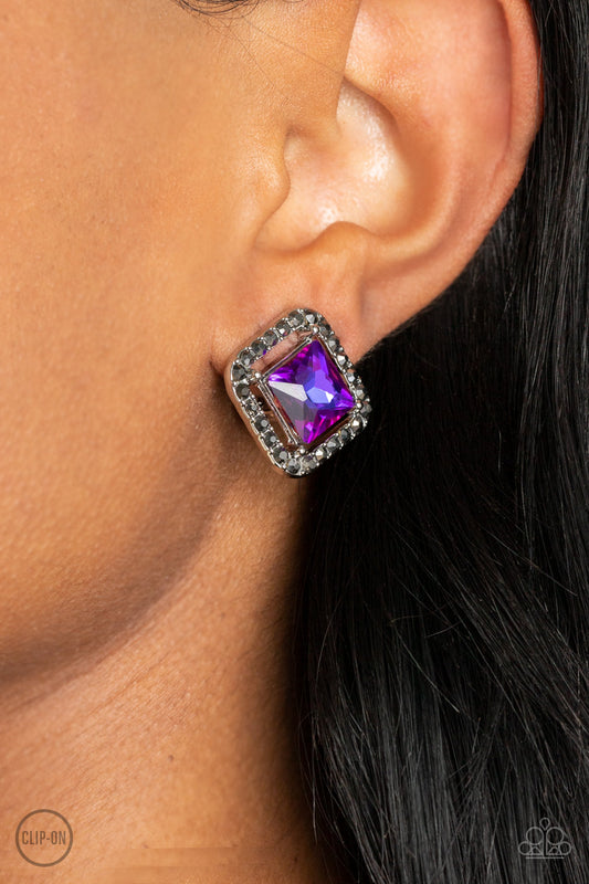 Cosmic Catwalk Purple Multi Clip On Earrings