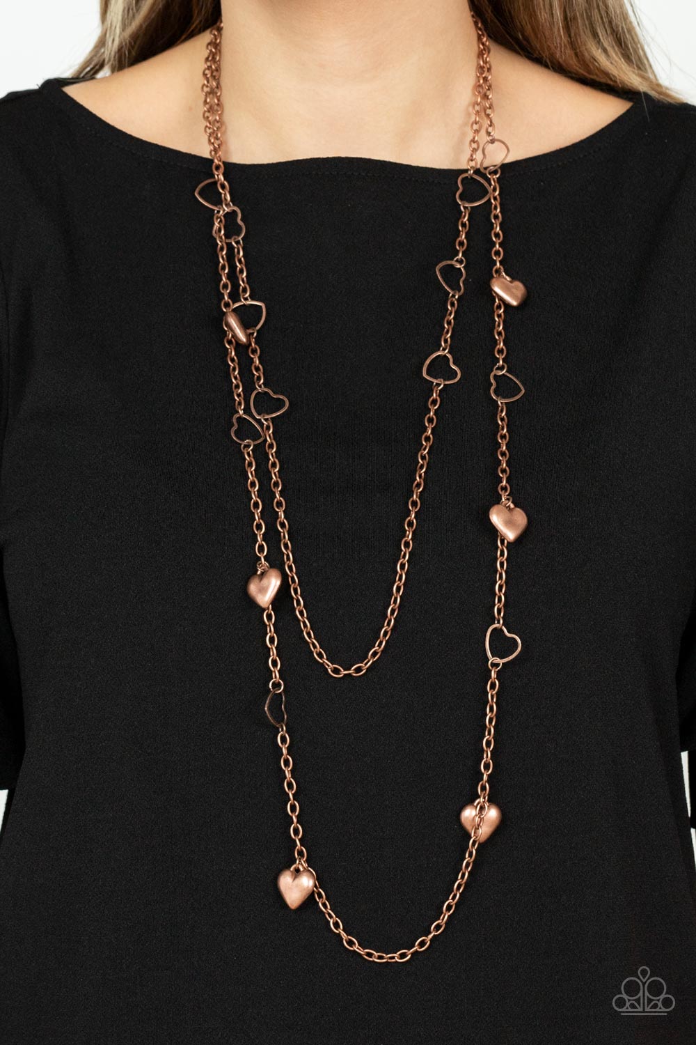 Chicly Cupid Long Copper Heart Necklace