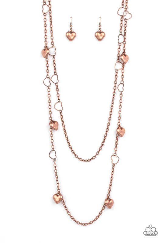 Chicly Cupid Long Copper Heart Necklace