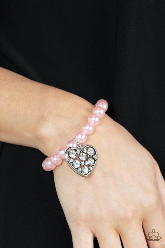 Cutely Crushing Pink Pearl Heart Bracelet