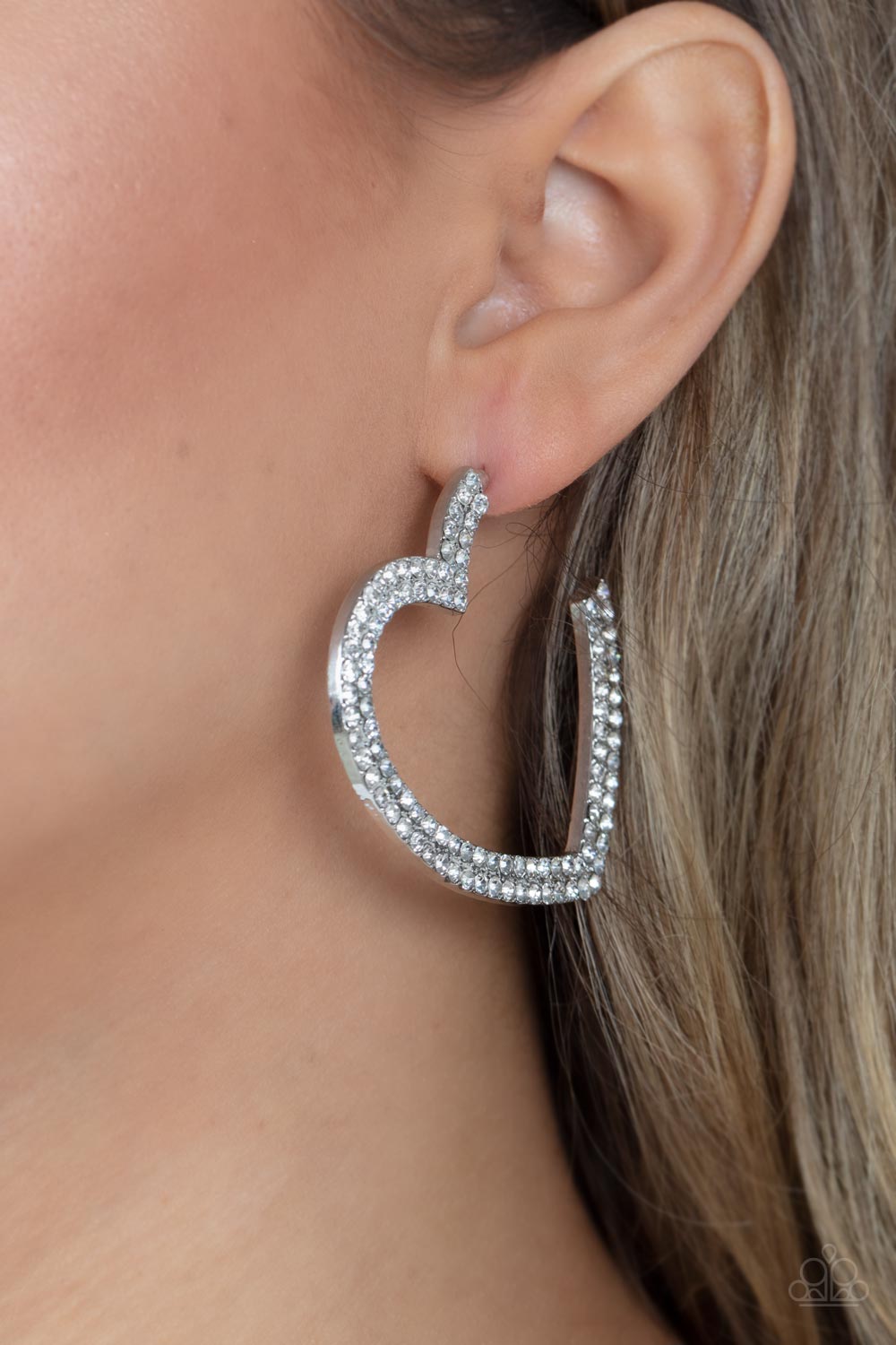 AMORE to Love Silver Heart Bling Hoops