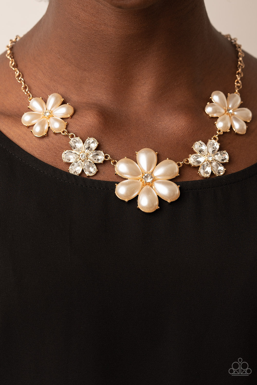 Fiercely Flowering Gold Pearl Necklace