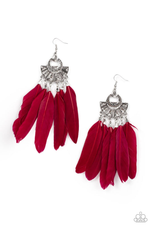 Plume Paradise Red Feather Earrings