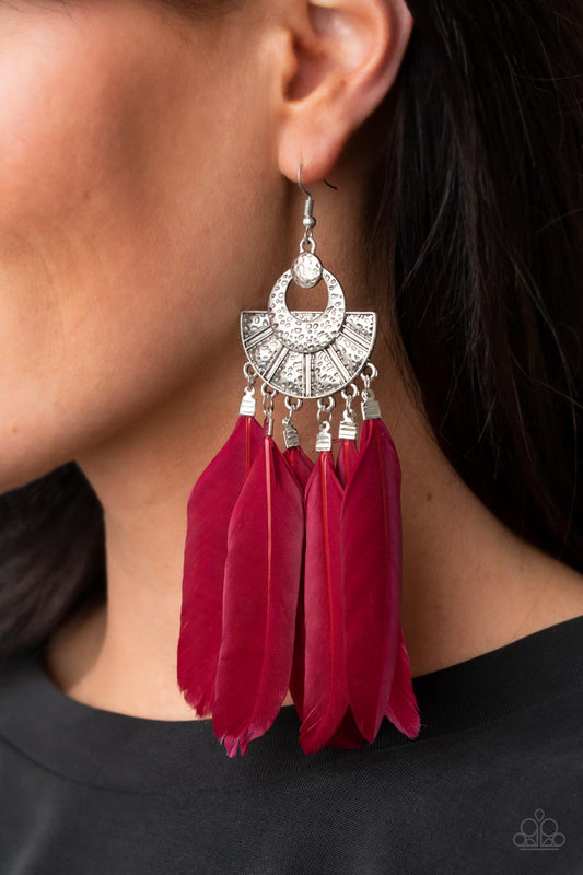 Plume Paradise Red Feather Earrings