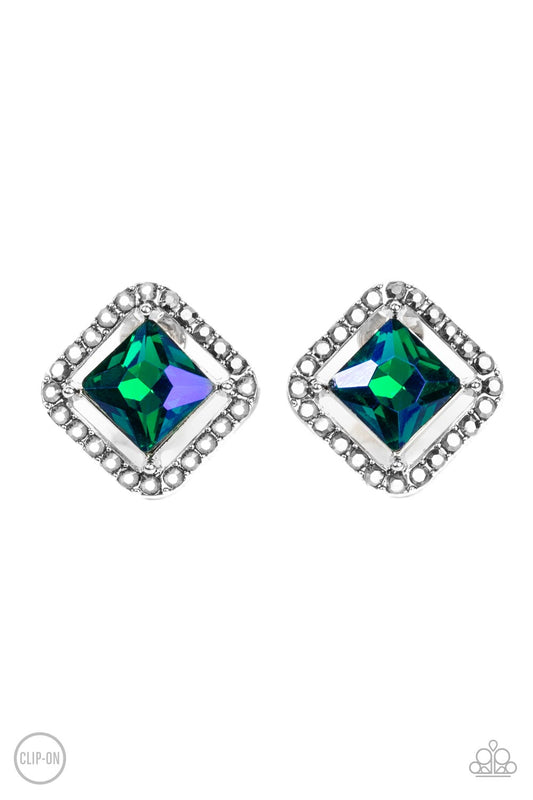 Cosmic Catwalk Green Multi Clip On Earrings