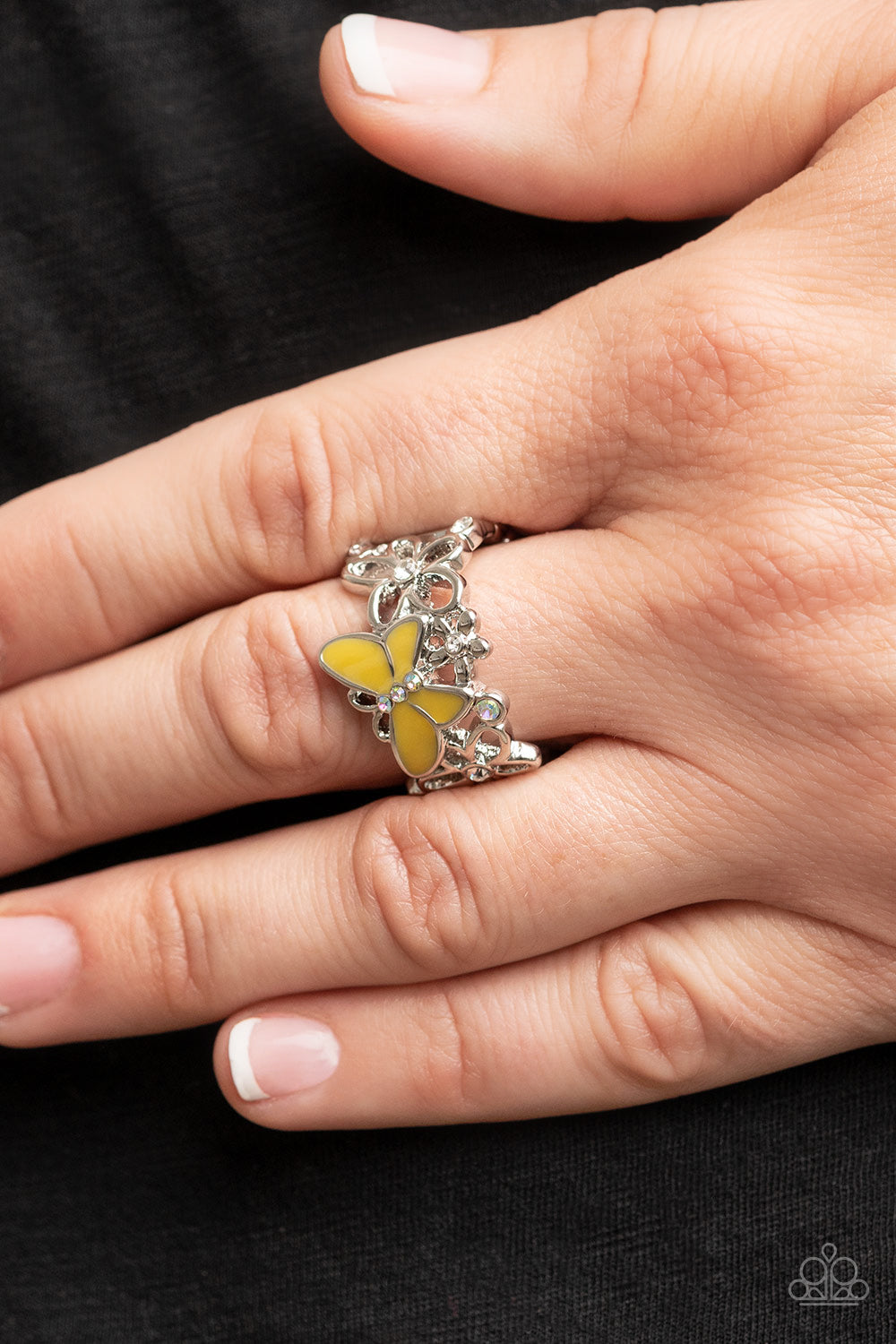 All FLUTTERED Up Yellow Iridescent Butterfly Ring