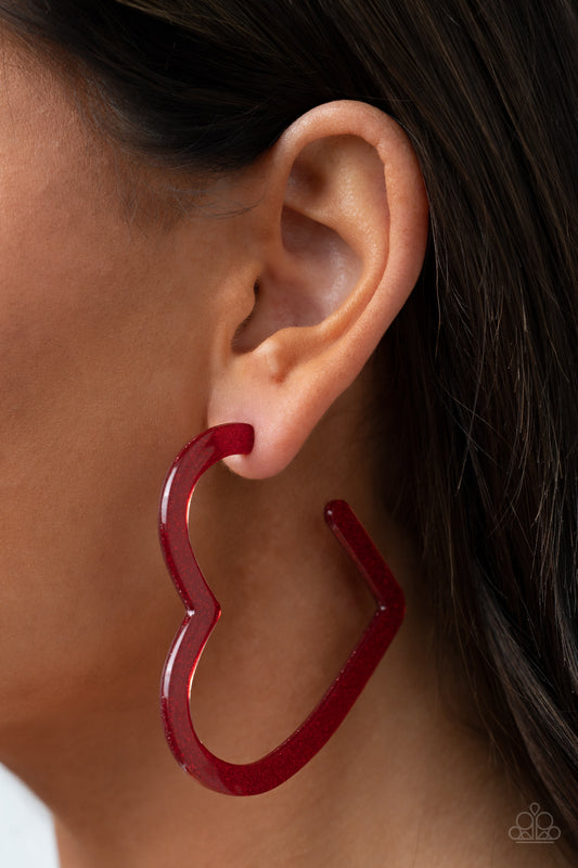 Heart Throbbing Twinkle Red Acrylic Hoop Earrings