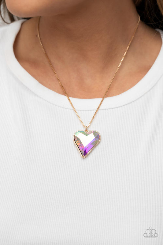 Lockdown My Heart Gold Multi Iridescent Necklace