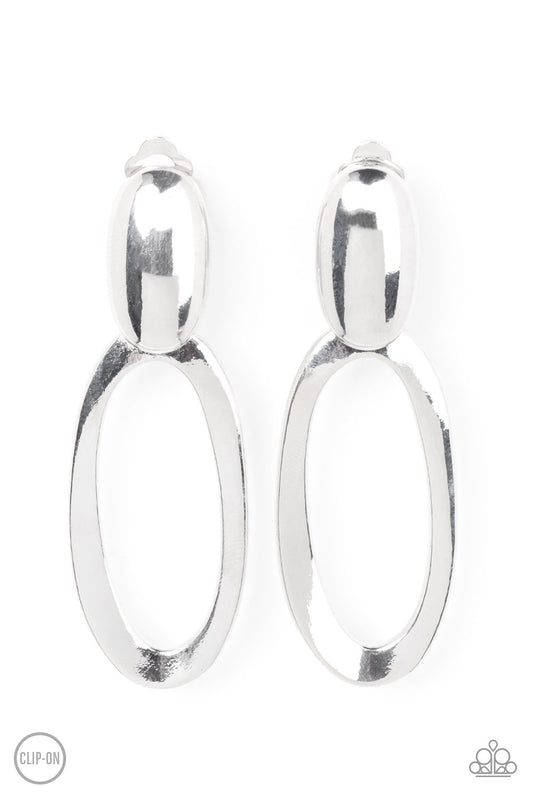 Pull OVAL! Silver Clip On Earrings