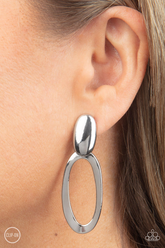 Pull OVAL! Silver Clip On Earrings