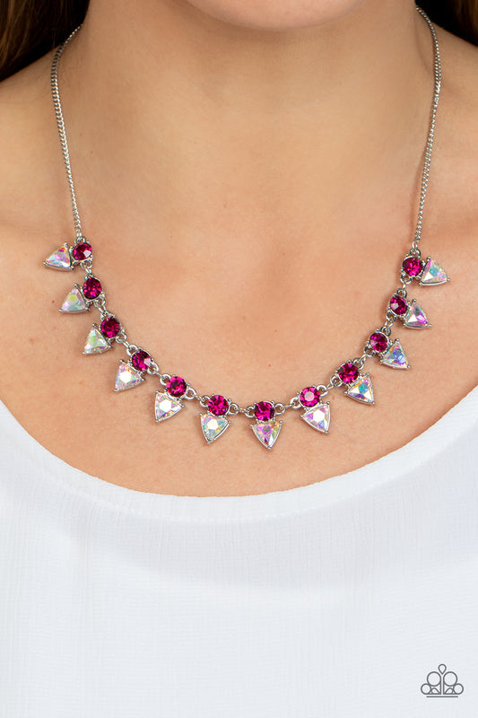 Razor-Sharp Refinement Pink Iridescent Necklace