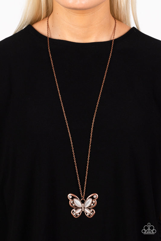 Wings Of Whimsy Long Copper Butterfly Necklace