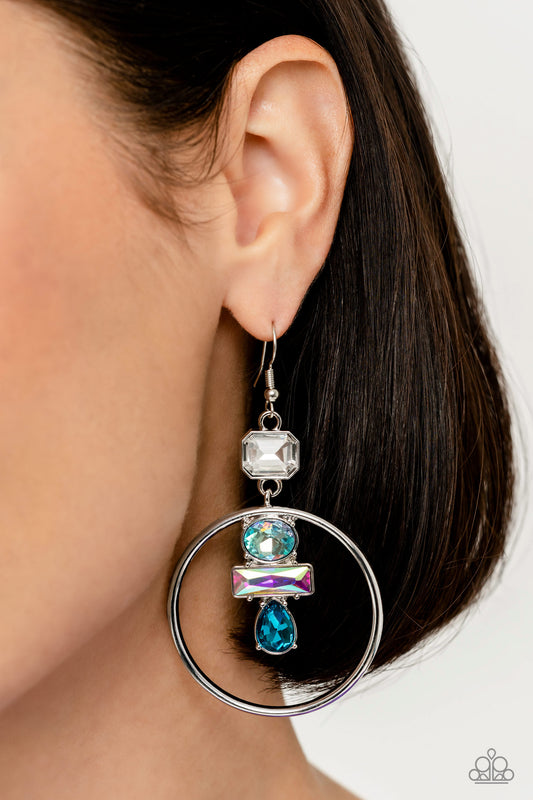 Geometric Glam Blue Iridescent Earrings