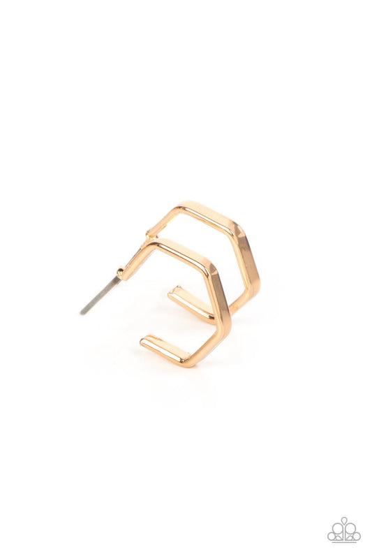 Haute Hexagons Gold Hoops