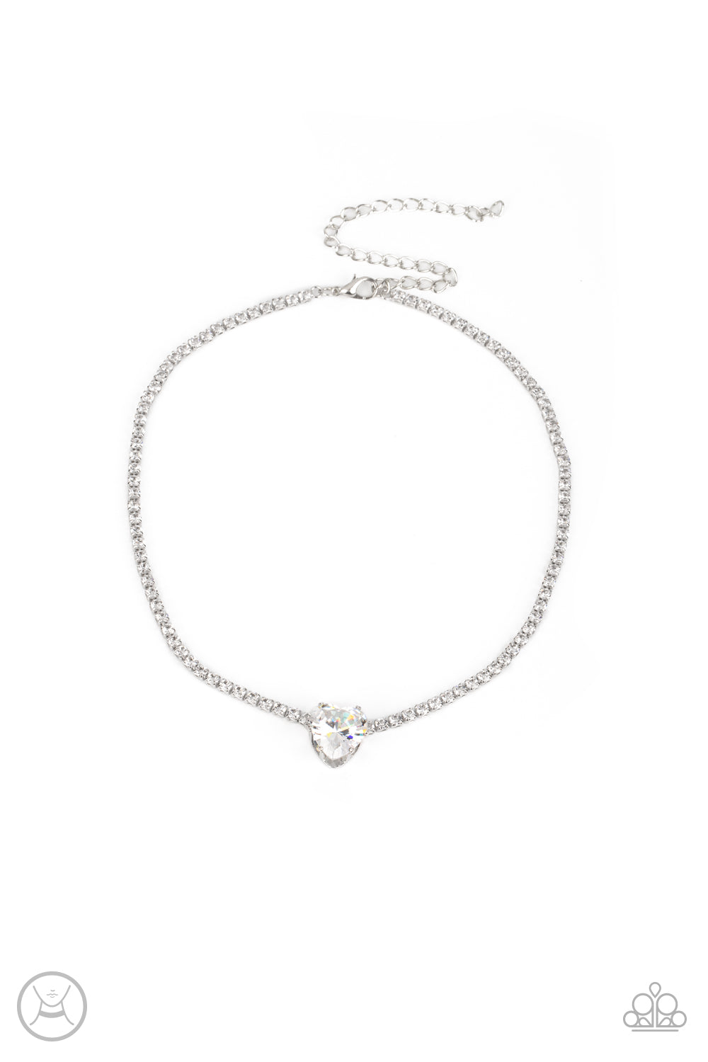 Flirty Fiancé Silver Heart Rhinestone Choker