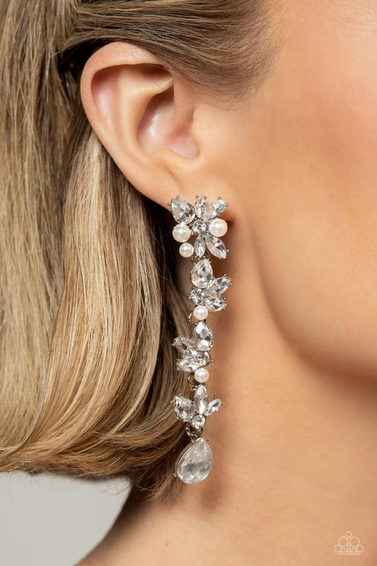 LIGHT at the Opera White Silver Pearl Rhinestone Earrings