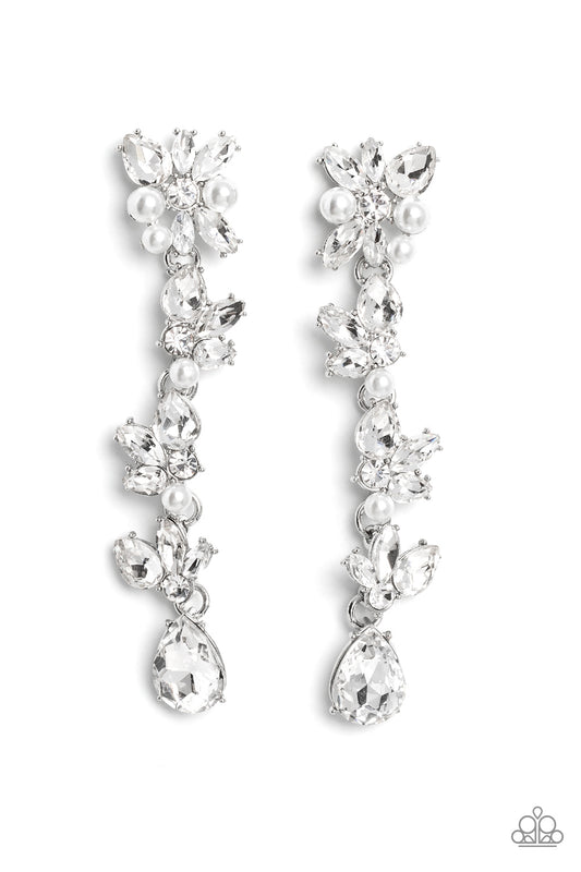 LIGHT at the Opera White Silver Pearl Rhinestone Earrings