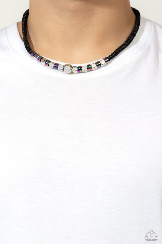 Oil Spill Orbit Silver Multi Urban Unisex Necklace