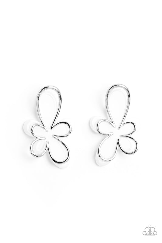 Glimmering Gardens White Silver Floral Earrings