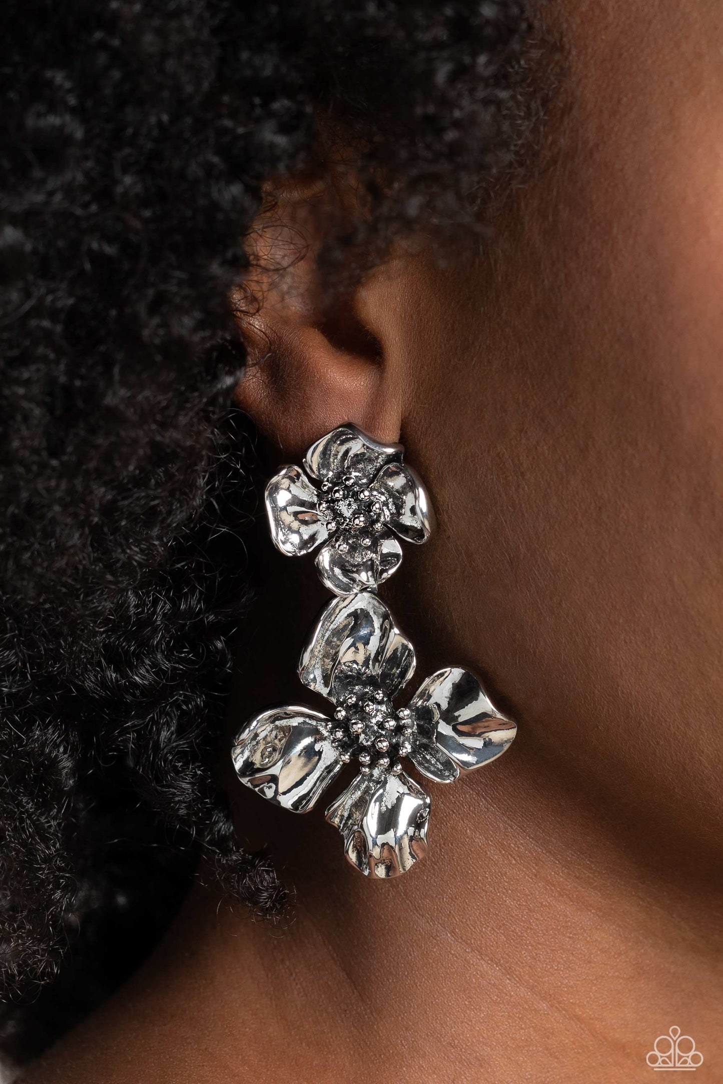 Gilded Grace Silver Floral Earrings