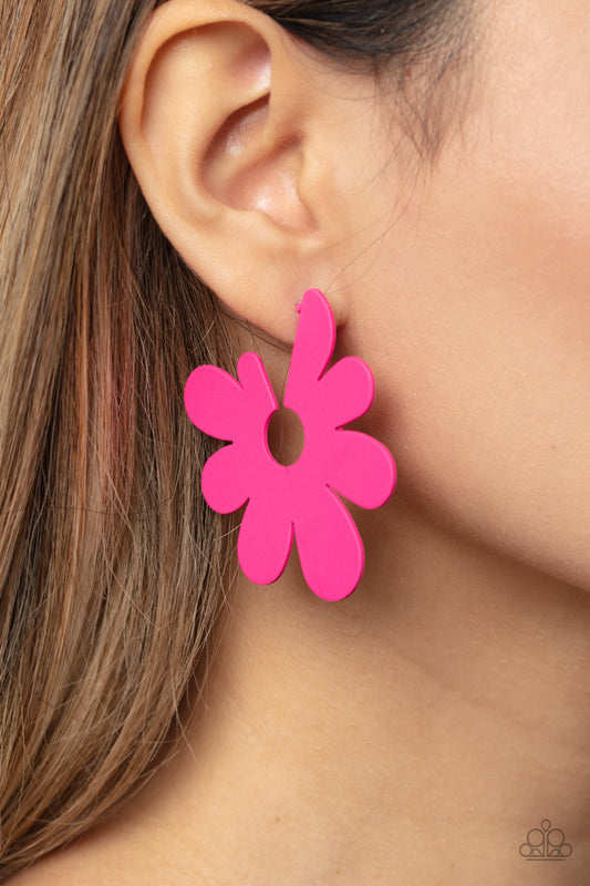 Flower Power Fantasy Pink Hoop Earrings